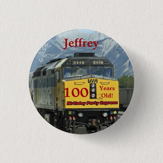100 jaar oud, Rail Train Birthday Button Pin (Voorkant)