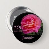 100 jaar oud, roze roze roze Button (Voorkant /achterkant)