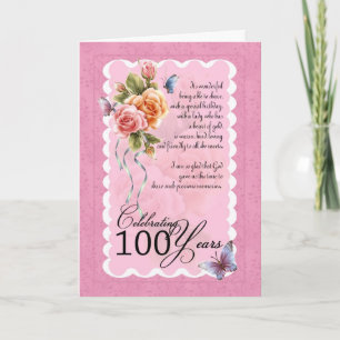 100 jaar oud wenskaart - rozen en butterflie kaart