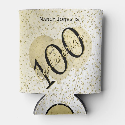 100 JARIG - Zwarte/Gold-tekst Blikjeskoeler (Voorkant)