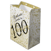 100 JARIG - Zwarte/Gold-tekst Medium Cadeauzakje (Achterkant Gekanteld)