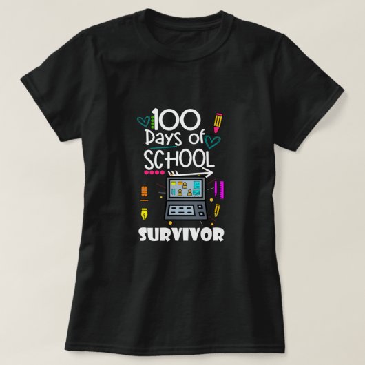 100 jours d'école enseignant virtuel T-Shirt (Design devant)