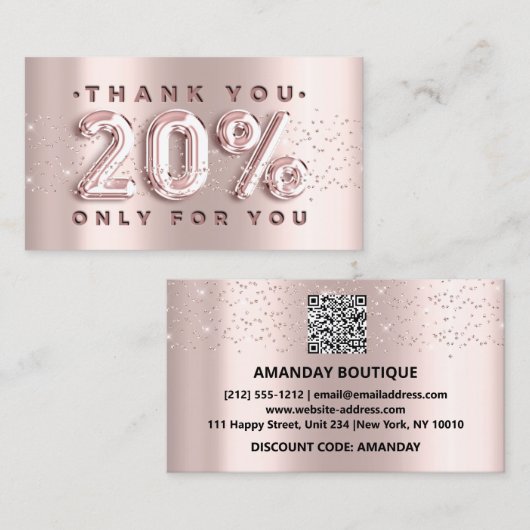 100 Logo QRCODE 20%OFF Code Roos Glitter Roze Visitekaartje (Voorkant / Achterkant)