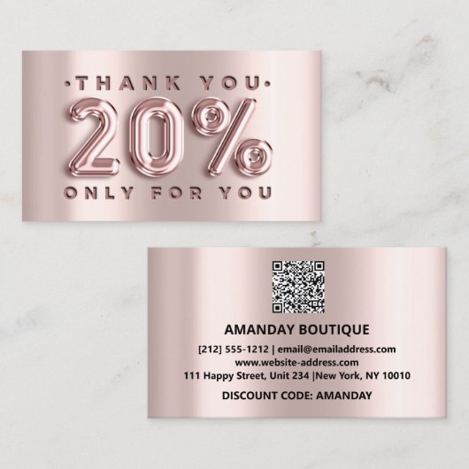 100 Logo QRCODE 20%OFF Code Roos Metaal Roze Visitekaartje (Voorkant / Achterkant)