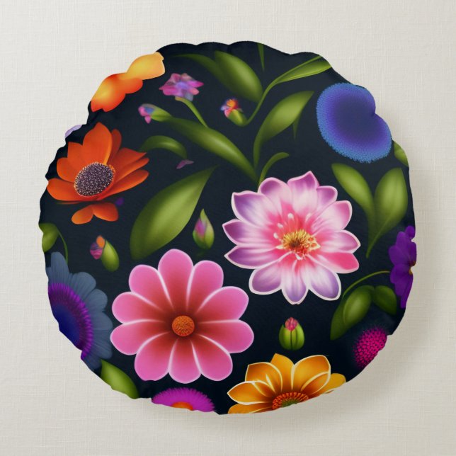 100 mini-exotische bloemen in volle bloei rond kussen (Voorkant)