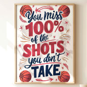 100% Miss : Basketball Motivational Poster