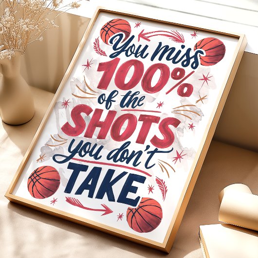 100% Miss : Basketball Motivational Poster