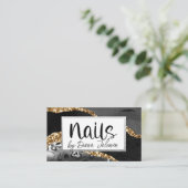 100 nagels Afspraak Herinnering Zwart Goud Marmer Visitekaartje (Staand voorkant)