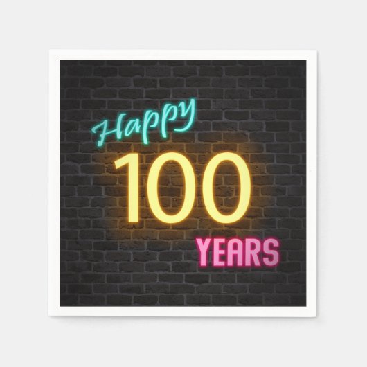 100 neonteken op bakstenen wand gloeien servet (Voorkant)