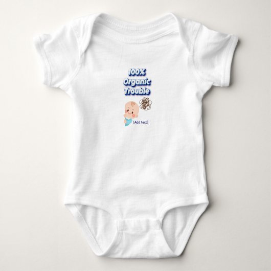 "100% Organic Trouble" Funny 3D Text Baby Bodysuit (Voorkant)