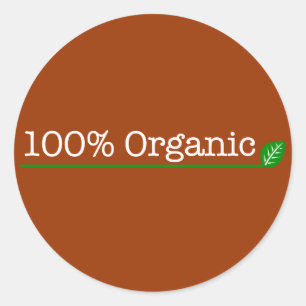 100% organische - witte tekst ronde sticker