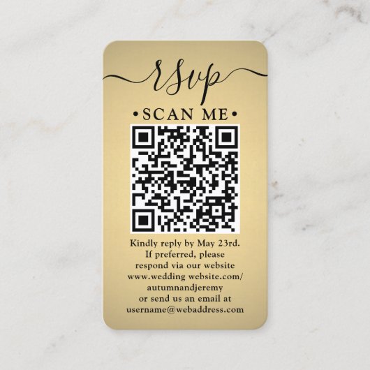 100 Pack QR RSVP Bruiloft Faux Gold Behuizing Visitekaartje (Voorkant)