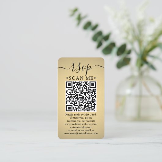 100 Pack QR RSVP Bruiloft Faux Gold Behuizing Visitekaartje (Staand voorkant)