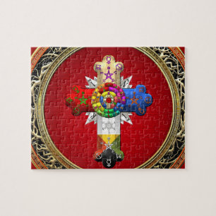 [100] Rosy Cross (Roos Croix) op Red & Gold Legpuzzel