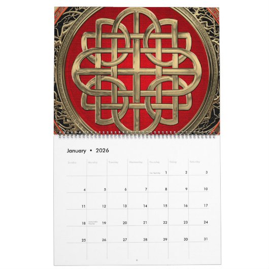 [100] Sacred Celtic Gold Knot Cross Kalender (Jan 2026)
