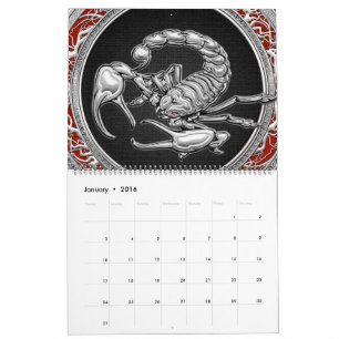 [100] Sacred Silver Scorpion op zwart Kalender