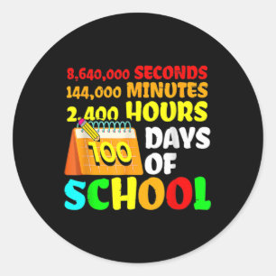 100 schooldagen 2400 uren 144000 minuten ronde sticker