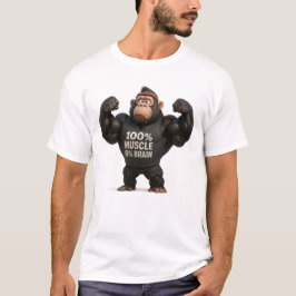 100% Spier 0% Hersenen – Grappige Cartoon Gorilla  T-shirt