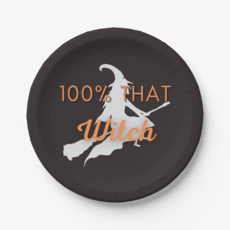 100% van de Witch Oranje Grey Black Halloween Part Papieren Bordje