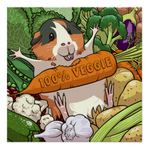 100% veggie gelukkig cavia met wortel perfect poster