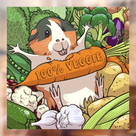 100% veggie gelukkig cavia met wortel raamsticker (Vel 2)