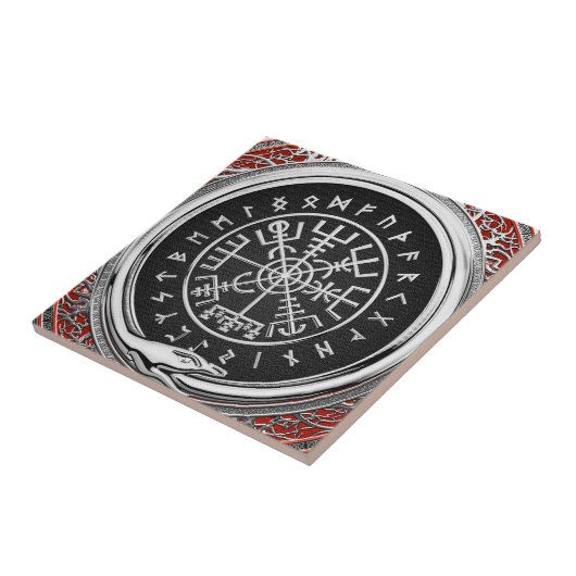 [100] Vegvisir - Viking Silver Magic Runass Tegeltje (Zijkant)