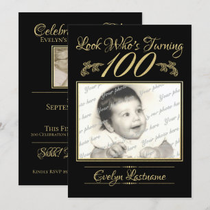100 verjaardag Elegant Photo Gold en Black Kaart