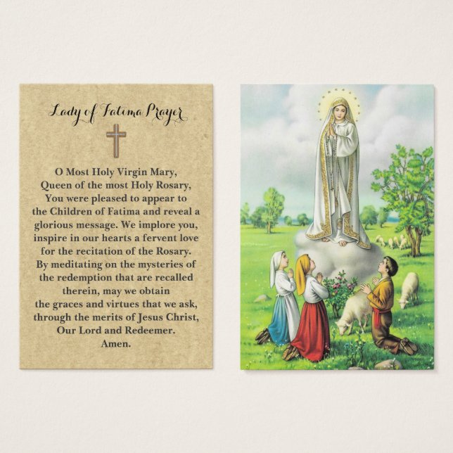 100 x Cartes de prière de la Dame de Fatima (Devant & derrière)