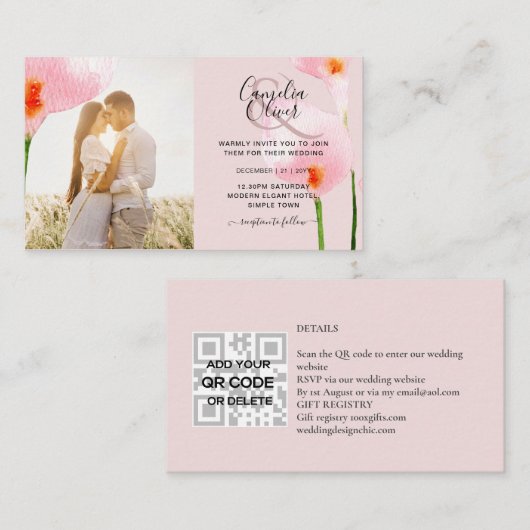 100 x MINI Photo Wedding Invite QR Code Details Visitekaartje (Voorkant / Achterkant)