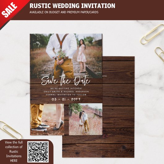 100 x RUSTISCH Save The Dates - FOTO COLLAGE Visitekaartje