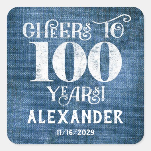 100e Anniversaire Bleu Linen Merci Favor Stickers (Devant)