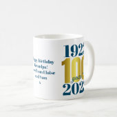 100e anniversaire Bleu Mug café or (Devant droit)