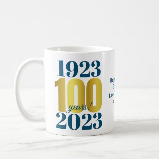 100e anniversaire Bleu Mug café or (Gauche)
