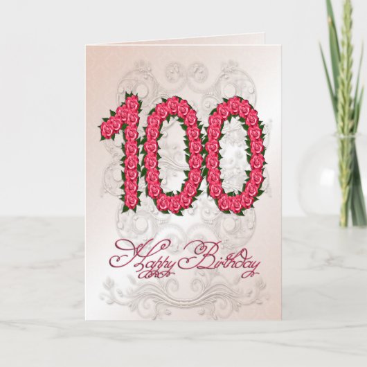 100e anniversaire carte avec rose et feuille (Devant)
