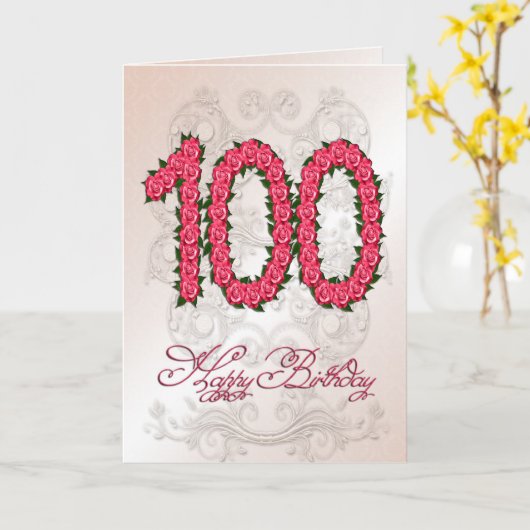 100e anniversaire carte avec rose et feuille (Fleur jaune)