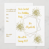 100e anniversaire de fête Invitation or & blanc (Devant / Derrière)