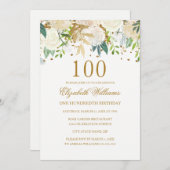 100e anniversaire Elégant or Floral Invitation (Devant / Derrière)