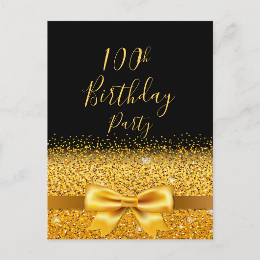 100e anniversaire fête noir or arc invitation (Devant)