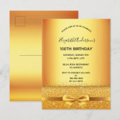 100e anniversaire fête or métal invitation (Devant / Derrière)