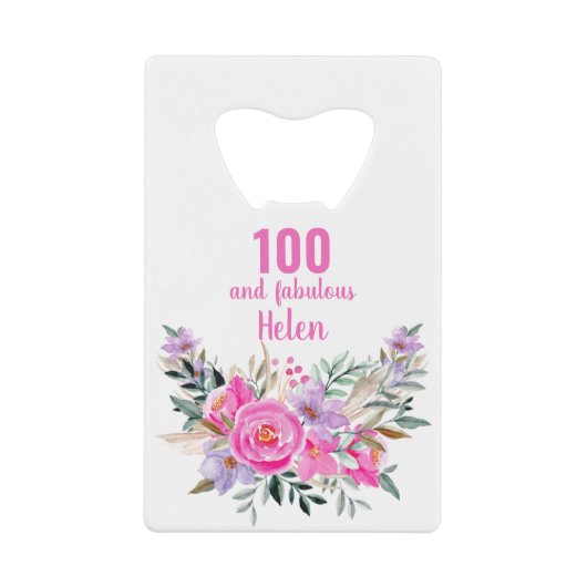 100e anniversaire fleuri ouvre-bouteille de carte (Devant)