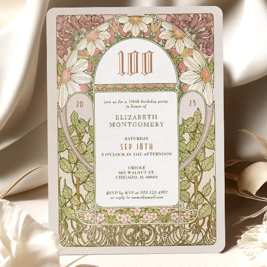 100e anniversaire Invitation Art nouveau Daisies