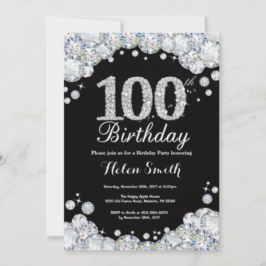 100e anniversaire Invitation Chalkboard Diamond (Devant)