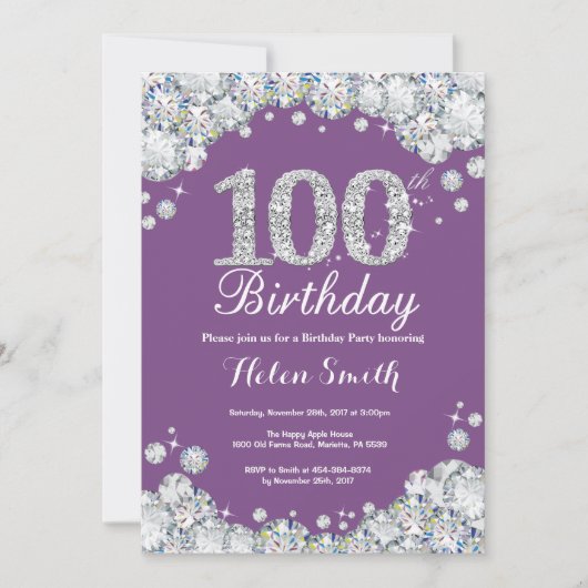 100e anniversaire Invitation Diamant d'argent viol (Devant)