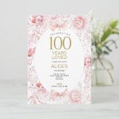 100e anniversaire Invitation femmes rose toile flo (Debout devant)