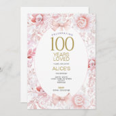 100e anniversaire Invitation femmes rose toile flo (Devant / Derrière)