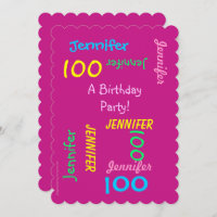 100e anniversaire Invitation fête Hot rose Personn