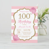 100e anniversaire Invitation Florale rose et or (Debout devant)