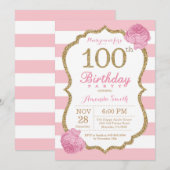 100e anniversaire Invitation Florale rose et or (Devant / Derrière)