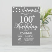 100e anniversaire Invitation Gris et blanc (Debout devant)