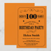 100e anniversaire Invitation Noir et orange (Devant / Derrière)